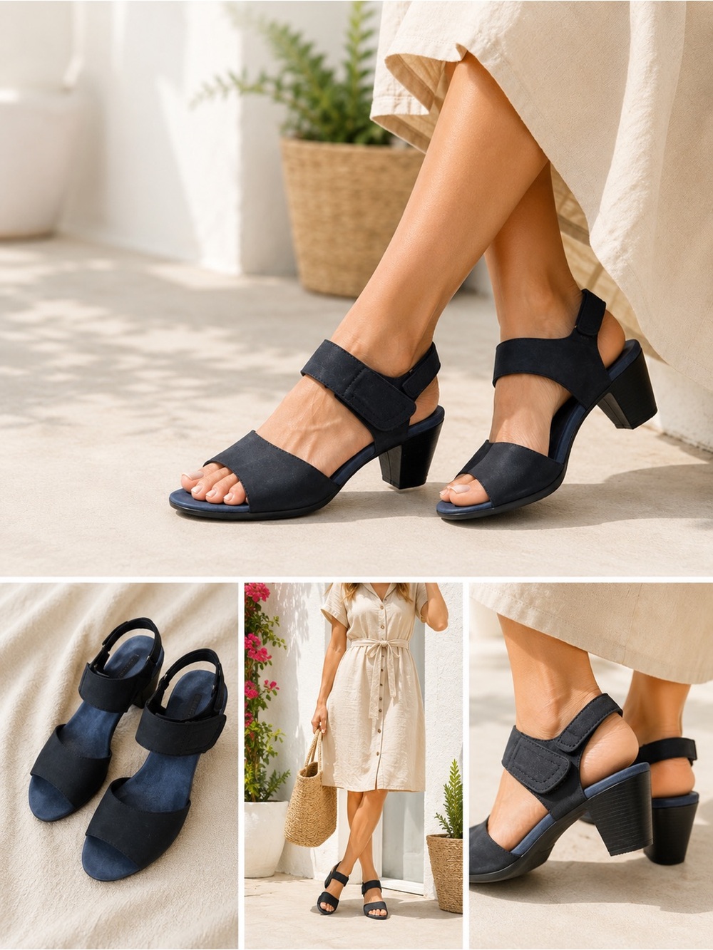 Munro Soft Black Leather Heeled Fabiana Slingback Sandals | Size 9